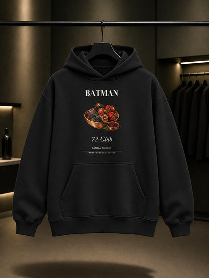 Batman Sumaklı Dolma 72 Club baskılı siyah kapüşonlu sweatshirt