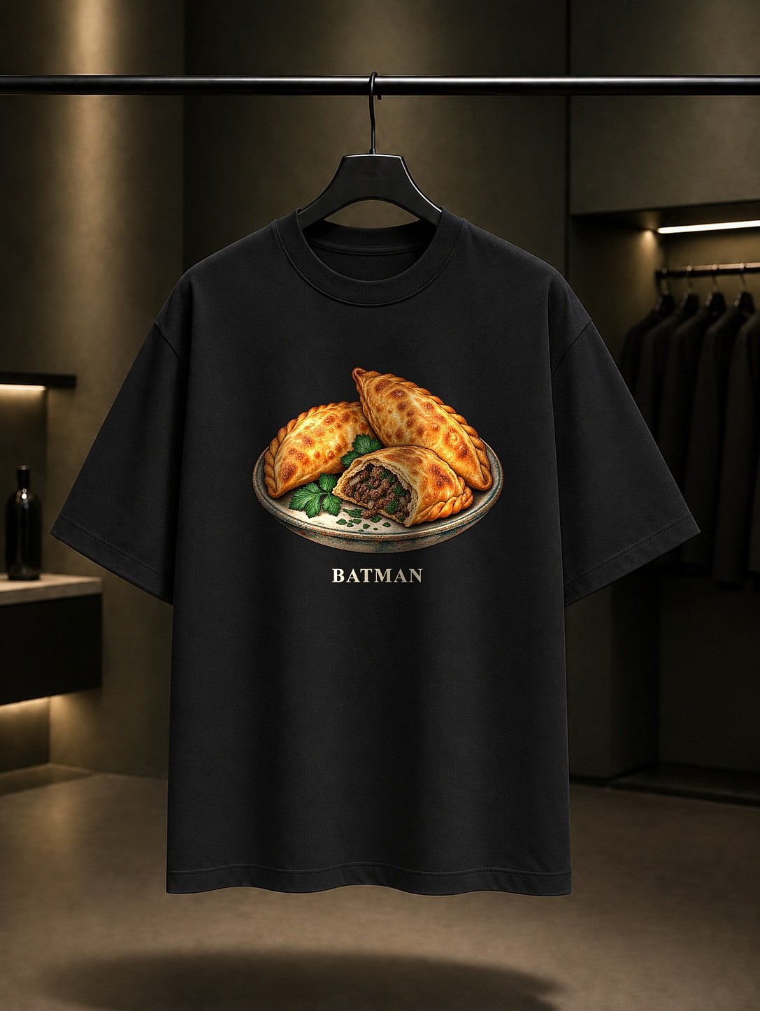Batman Şam Böreği baskılı siyah t-shirt