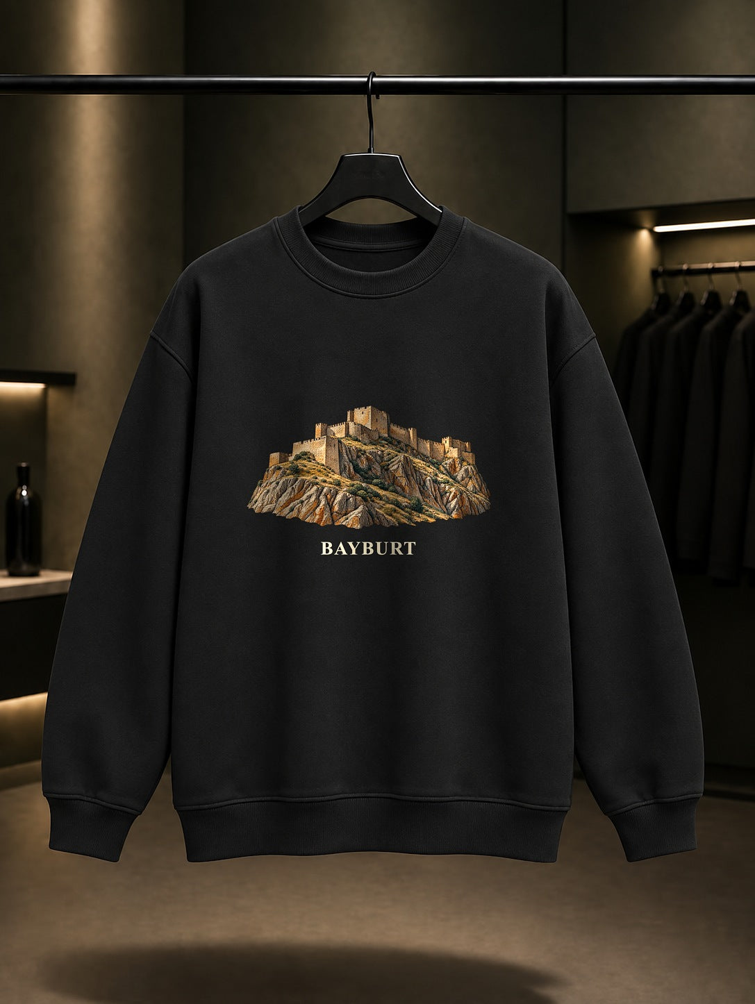 Bayburt Kalesi baskılı siyah sweatshirt