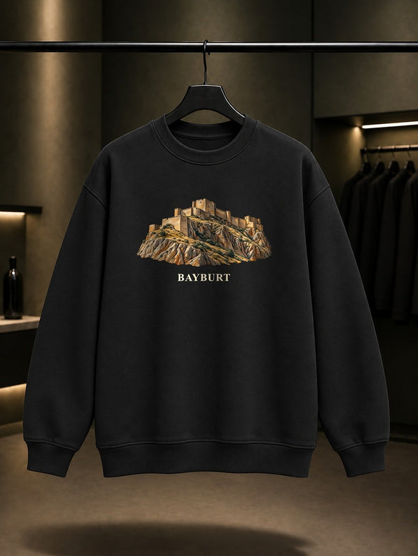 Bayburt Kalesi baskılı siyah sweatshirt
