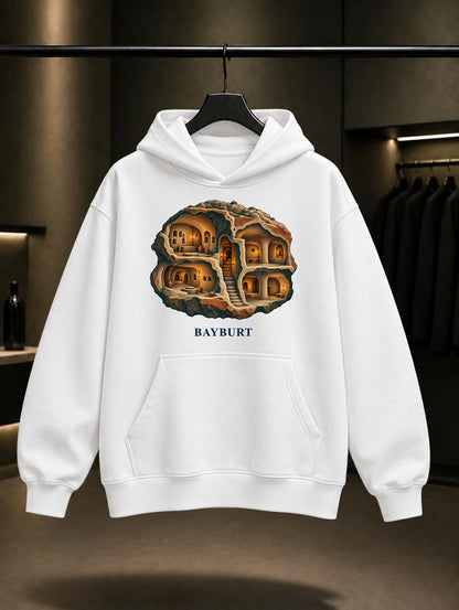 Bayburt Aydıntepe baskılı beyaz kapüşonlu sweatshirt