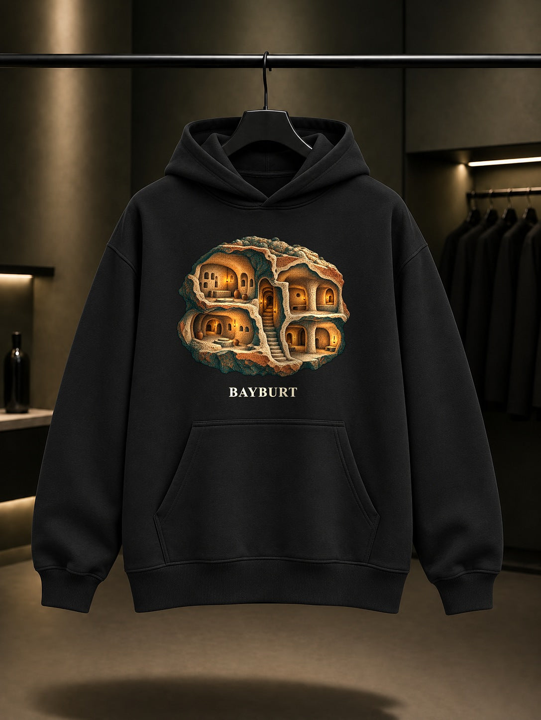 Bayburt Aydıntepe baskılı siyah kapüşonlu sweatshirt