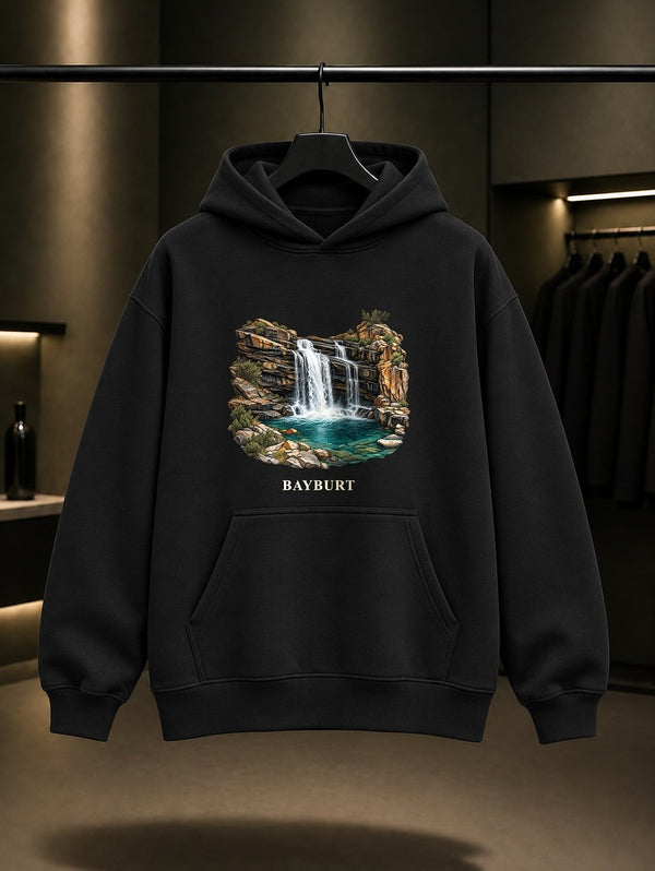 Bayburt Sırakayalar baskılı siyah kapüşonlu sweatshirt
