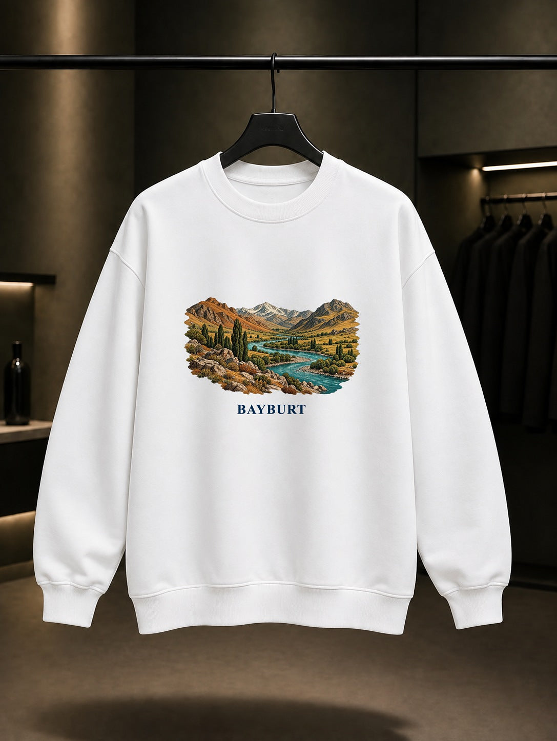 Bayburt Çoruh Vadisi baskılı beyaz sweatshirt