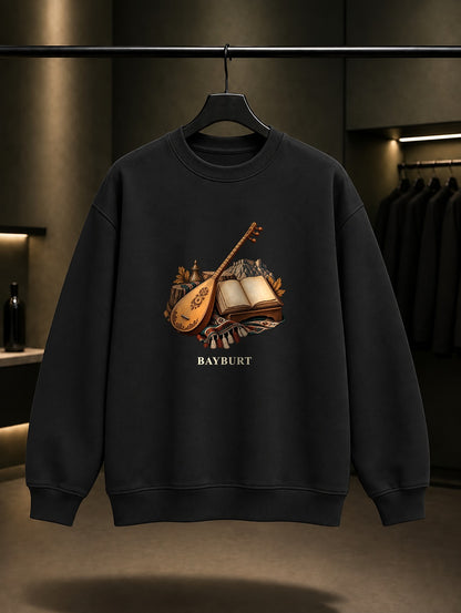 Bayburt Dede Korkut baskılı siyah sweatshirt