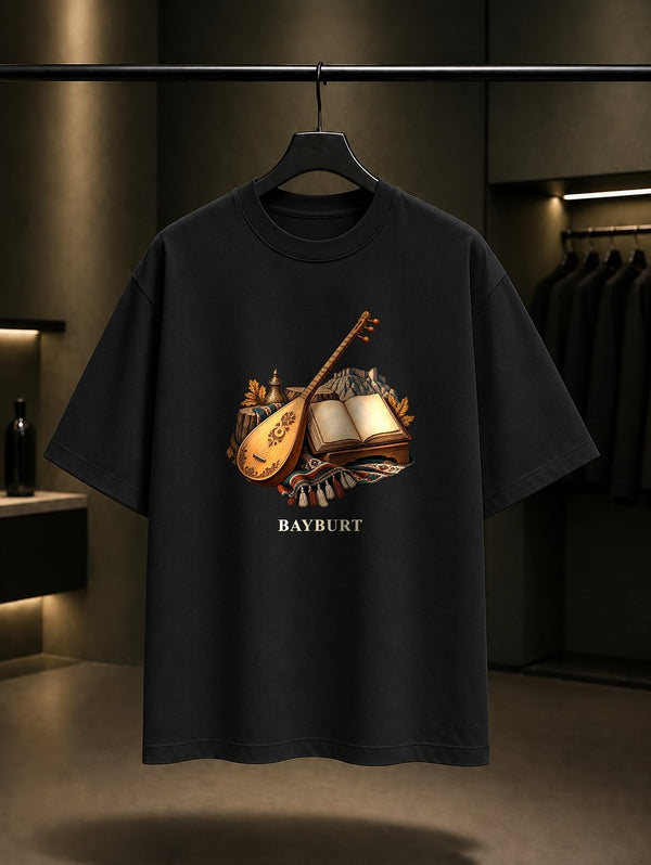 Bayburt Dede Korkut baskılı siyah t-shirt