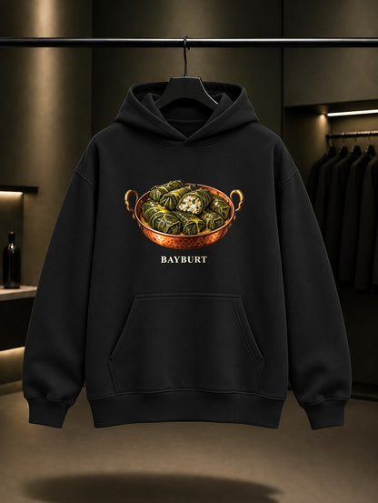 Bayburt Lor Dolması baskılı siyah kapüşonlu sweatshirt