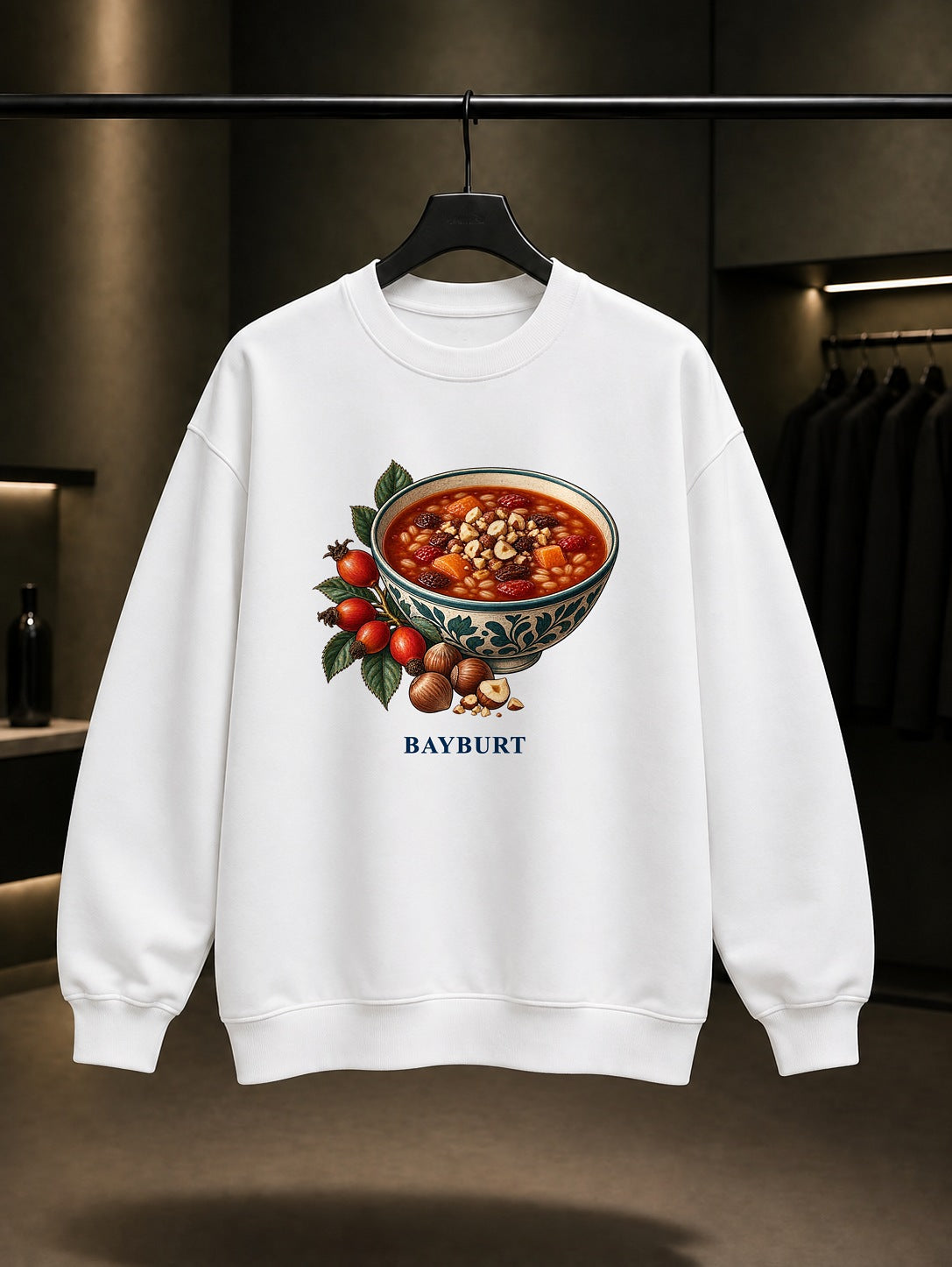 Bayburt Tatlı Çorba baskılı beyaz sweatshirt