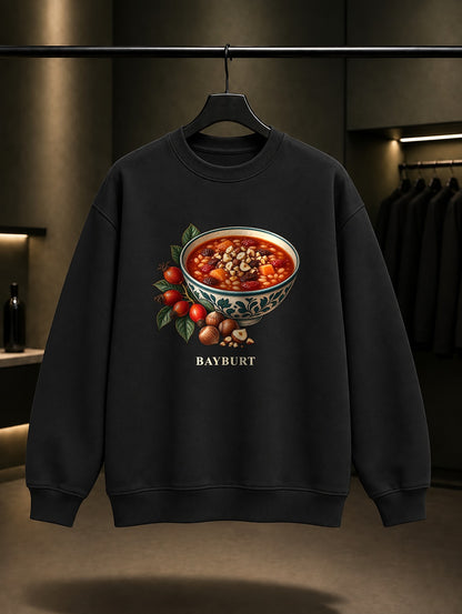 Bayburt Tatlı Çorba baskılı siyah sweatshirt