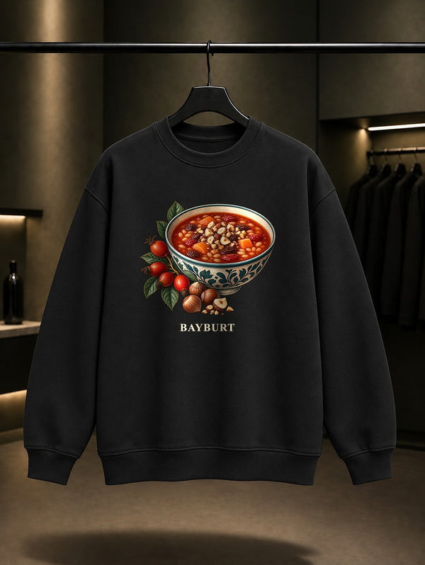 Bayburt Tatlı Çorba baskılı siyah sweatshirt