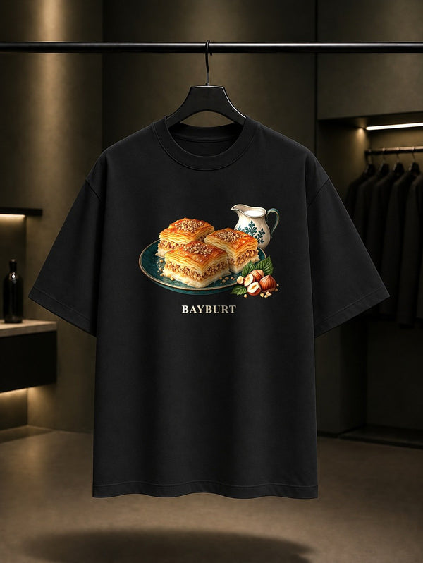 Bayburt Süt Böreği baskılı siyah t-shirt