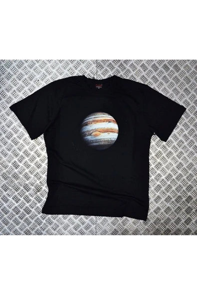 fame-stoned  Saturn Baskılı Unisex %100 Pamuk Siyah T-shirt