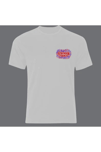 fame-stoned  Stranger Things Baskılı Unisex %100 Pamuk Beyaz T-shirt
