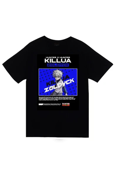 fame-stoned Hunter x Hunter Anime Baskılı Unisex %100 Pamuk Siyah T-shirt