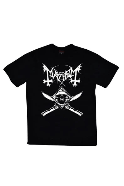 fame-stoned Mayhem Baskılı Unisex %100 Pamuk Siyah T-shirt