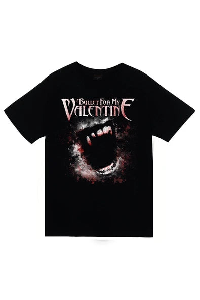 Bullet For My Valentine Logosu ve ağız baskılı siyah tişört