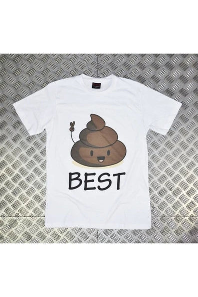 Unisex Beyaz Best Gülen kaka emoji çizimi baskılı beyaz tişört