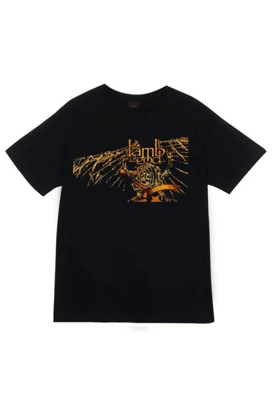 Lamb Of God Logosu ve turuncu albüm baskılı siyah tişört
