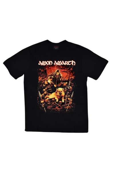 fame-stoned  Amon Amarth Baskılı Unisex %100 Pamuk Siyah T-shirt