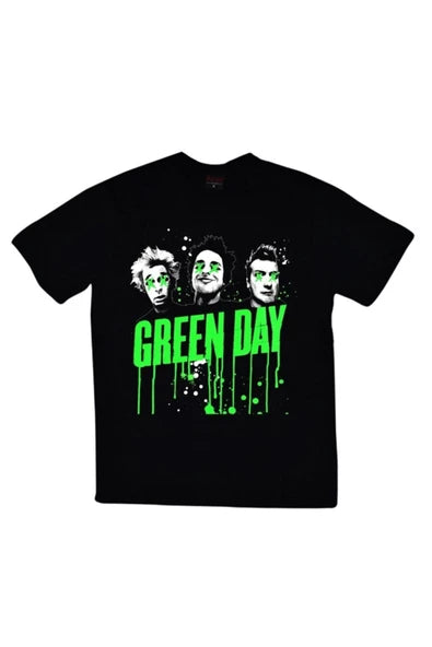 fame-stoned  Green Day Baskılı Unisex %100 Pamuk Siyah T-shirt