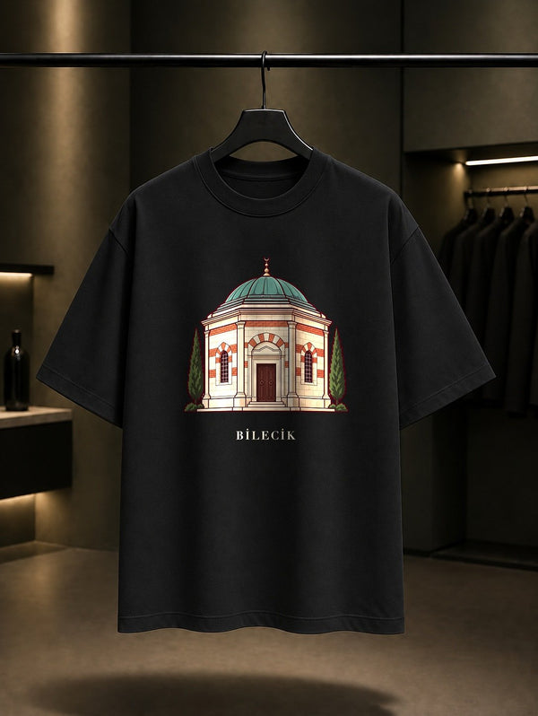 Bilecik Ertuğrul Gazi Türbesi baskılı siyah t-shirt