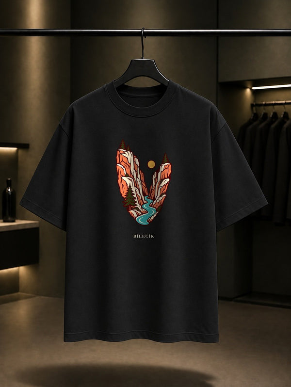 Bilecik Harmankaya Kanyonu baskılı siyah t-shirt