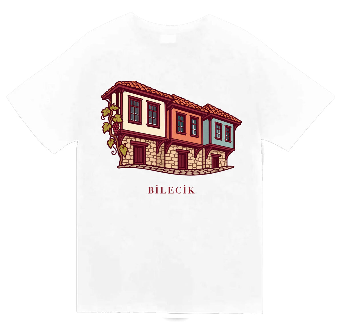 Bilecik Osmaneli Evleri baskılı beyaz t-shirt