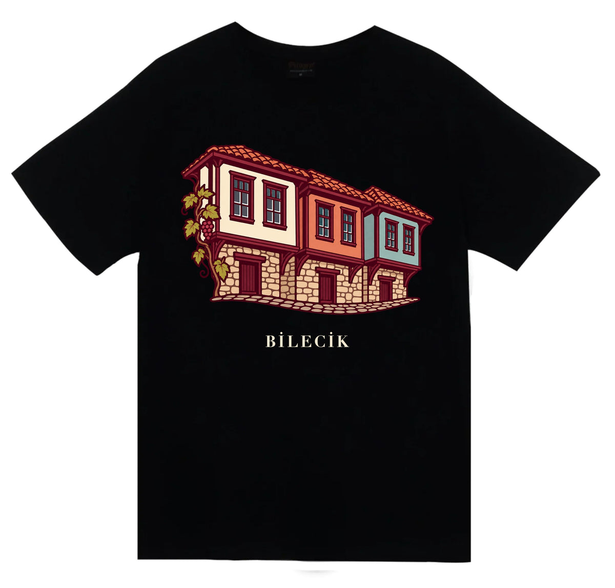 Bilecik Osmaneli Evleri baskılı siyah t-shirt
