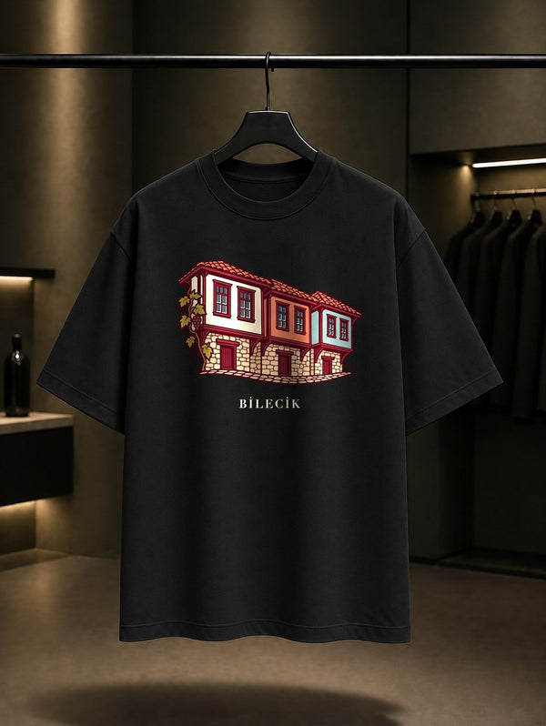 Bilecik Osmaneli Evleri baskılı siyah t-shirt