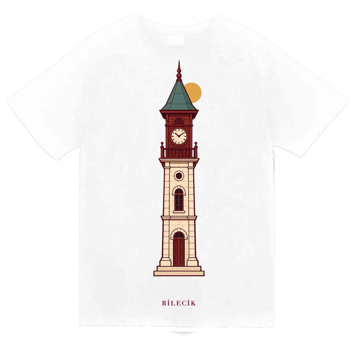 Bilecik Saat Kulesi baskılı beyaz t-shirt