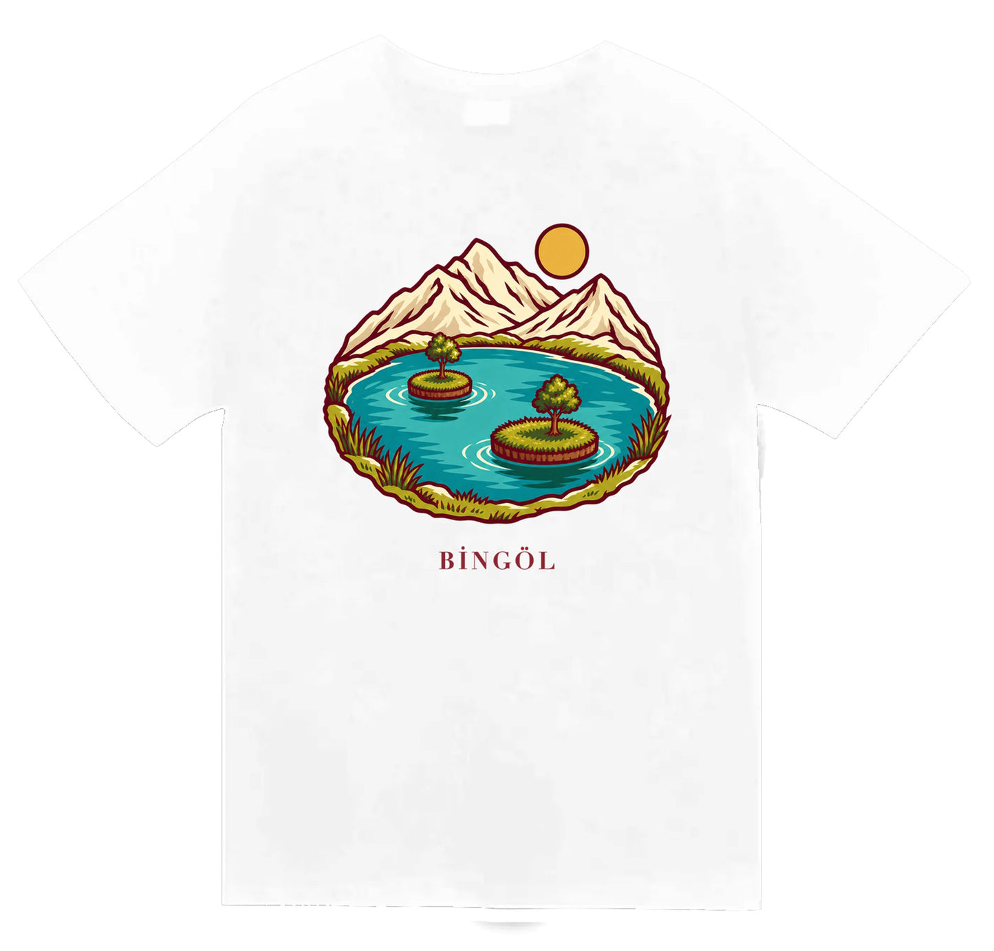 Bingöl Yüzen Adalar baskılı beyaz t-shirt