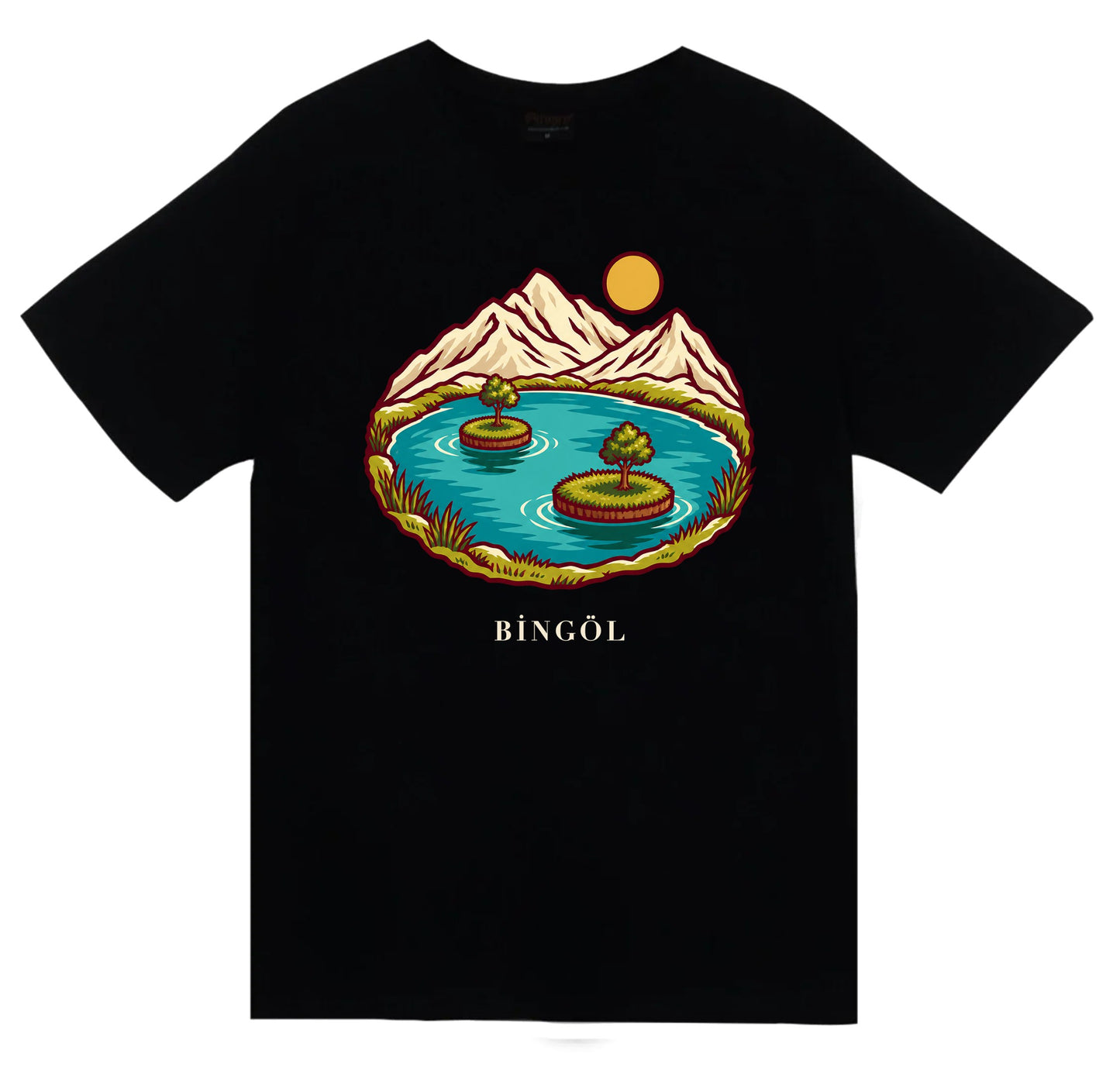 Bingöl Yüzen Adalar baskılı siyah t-shirt