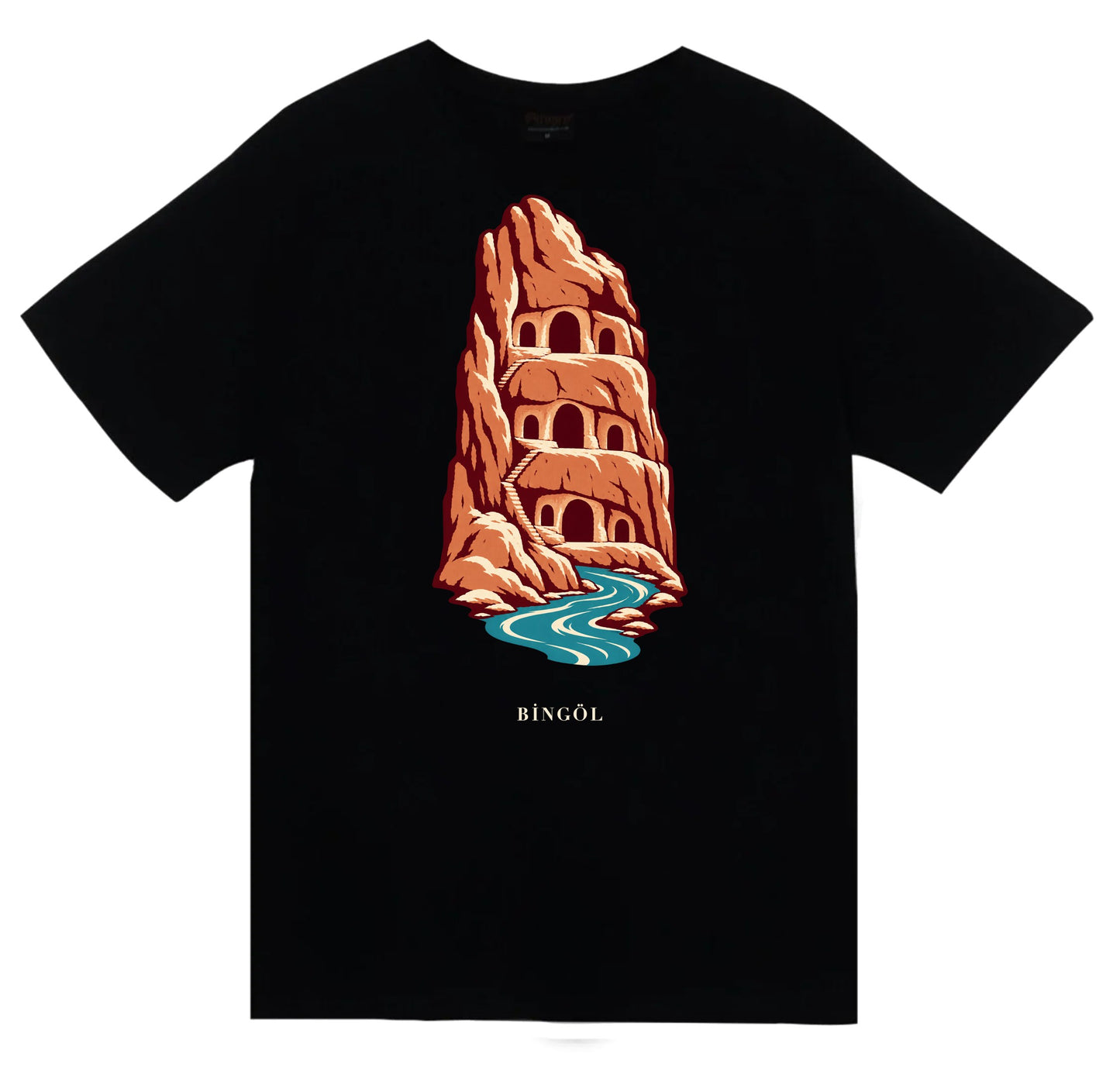 Bingöl Zağ Kaya Sığınakları baskılı siyah t-shirt