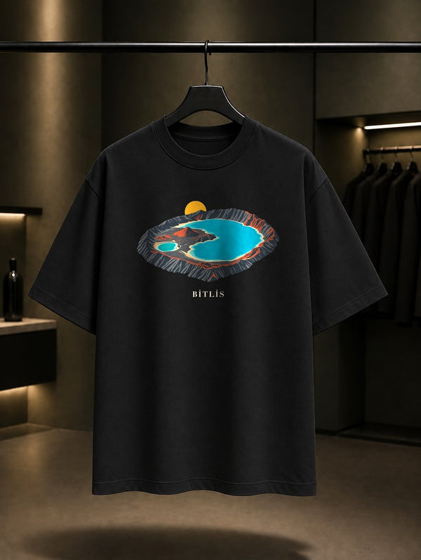 Bitlis Nemrut Krater Gölü baskılı siyah t-shirt