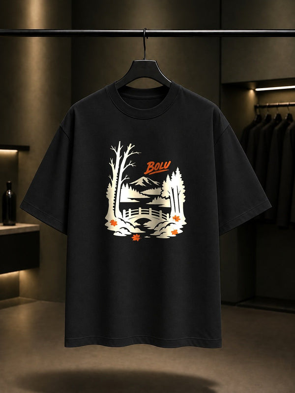 Bolu Kartalkaya baskılı siyah t-shirt