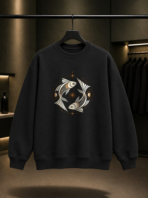 Balık Burcu — Işık Tacı Baskılı Unisex %100 Pamuk Sweatshirt