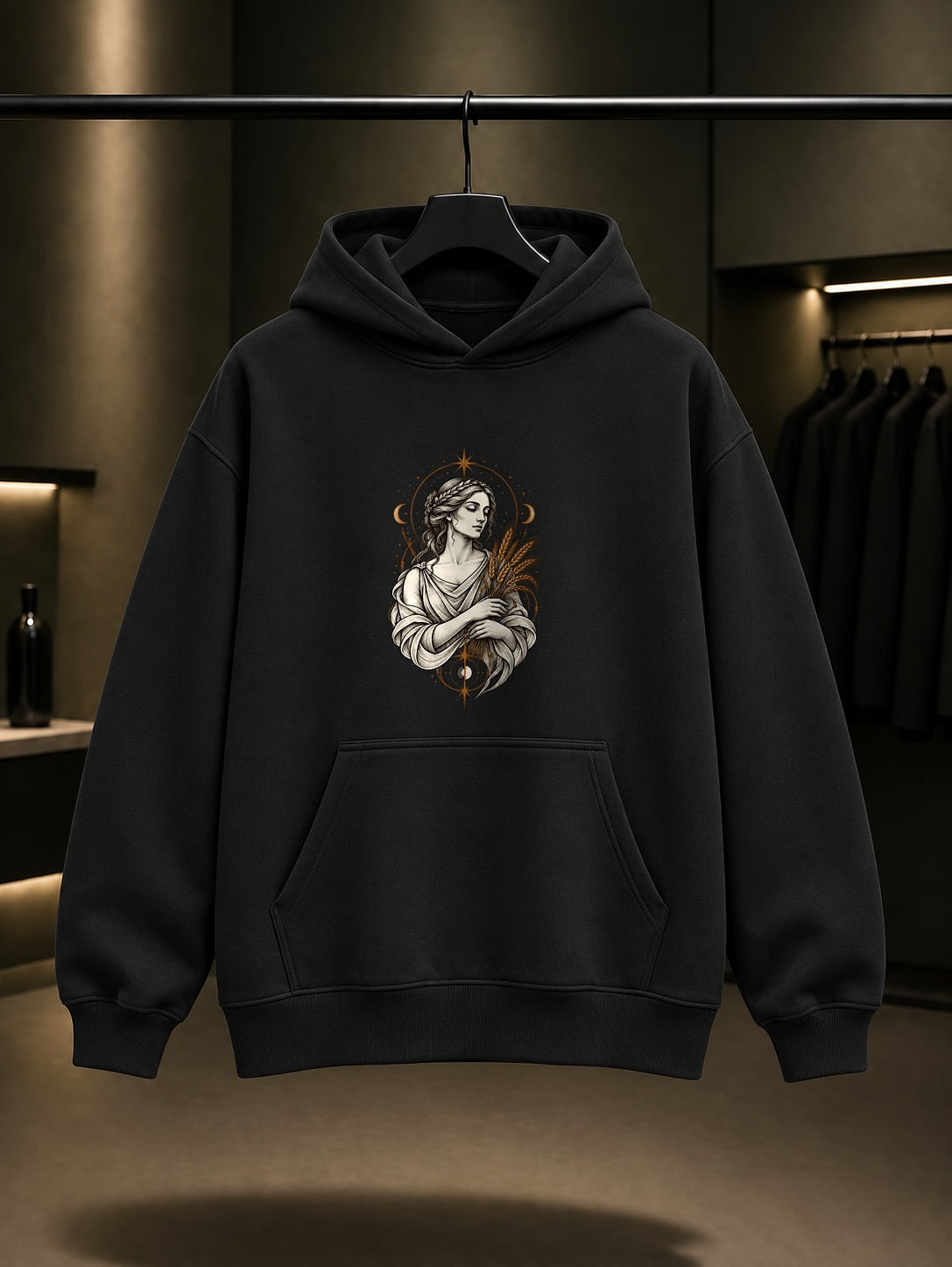Başak Burcu — Yıldızlı Çember Baskılı Unisex %100 Pamuk Kapüşonlu Sweatshirt
