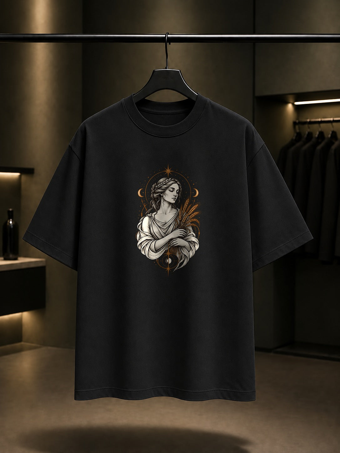 Başak Burcu — Yıldızlı Çember Baskılı Unisex %100 Pamuk Tişört