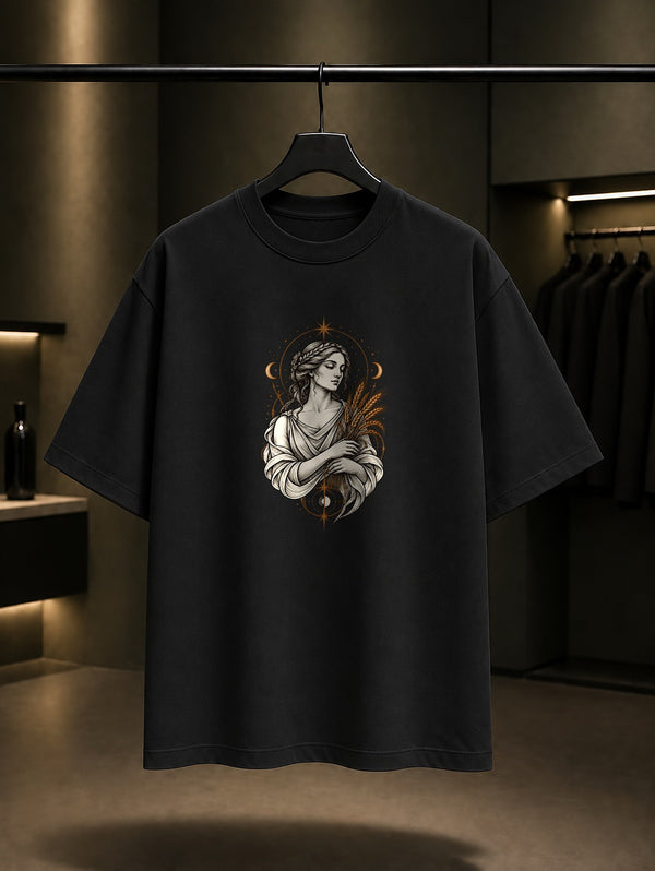 Başak Burcu — Yıldızlı Çember Baskılı Unisex %100 Pamuk Tişört