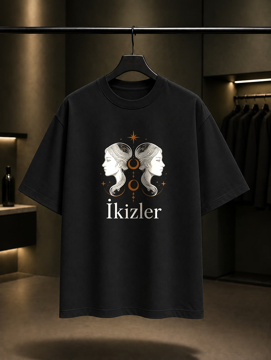 İkizler Burcu — İnce Hat Baskılı Unisex %100 Pamuk Tişört