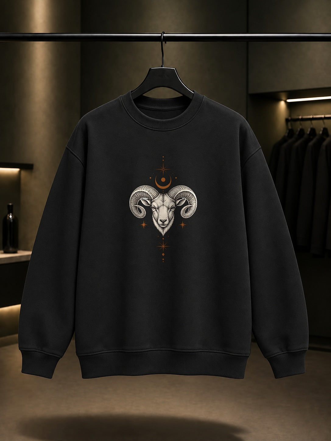 Koç Burcu — Sade Yıldız Baskılı Unisex %100 Pamuk Sweatshirt