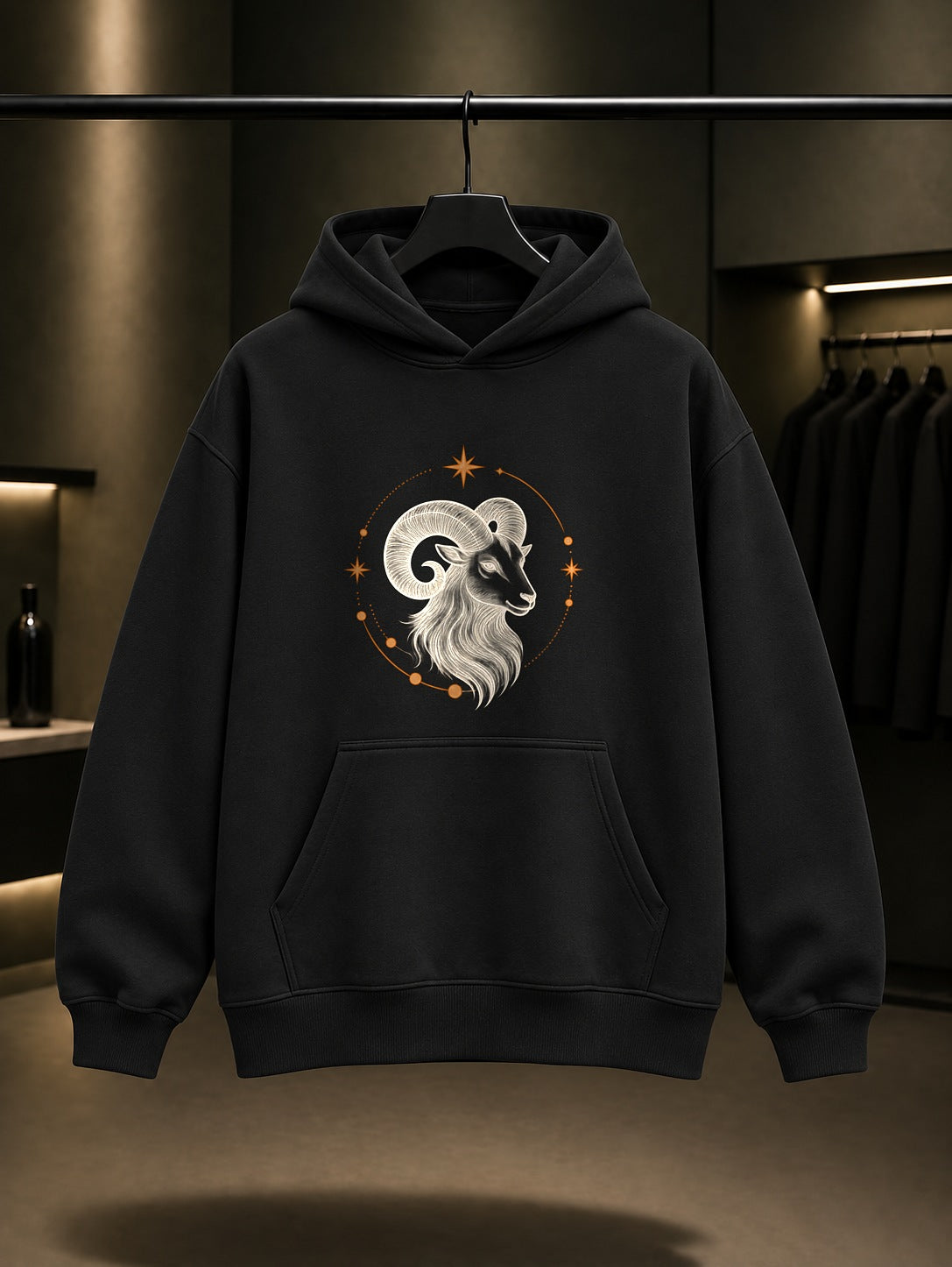 Koç Burcu — Yıldız Yayı Baskılı Unisex %100 Pamuk Kapüşonlu Sweatshirt