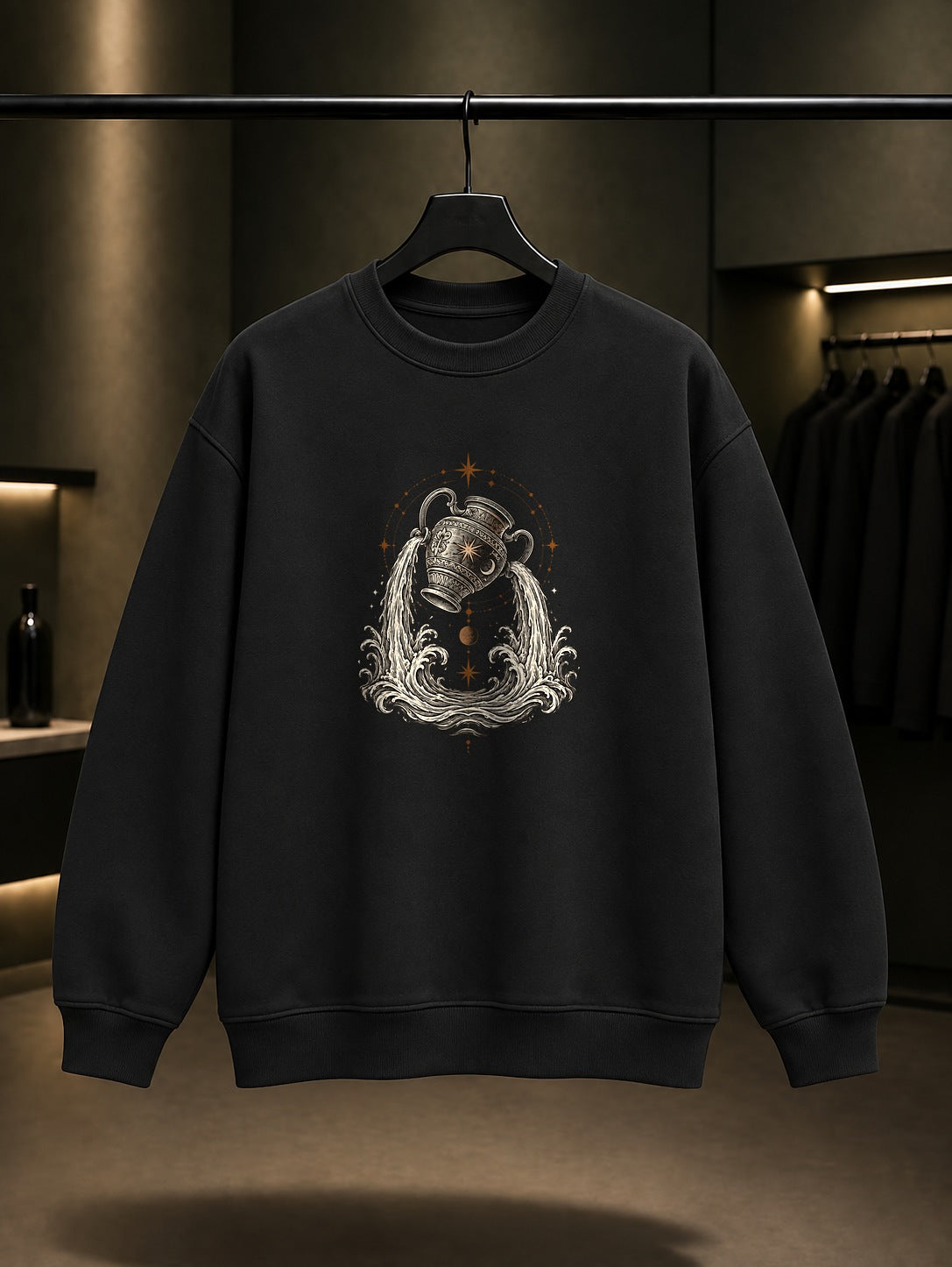 Kova Burcu — Yıldızlı Çember Baskılı Unisex %100 Pamuk Sweatshirt