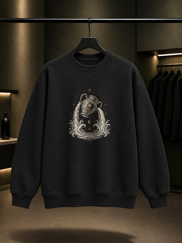 Kova Burcu — Yıldızlı Çember Baskılı Unisex %100 Pamuk Sweatshirt