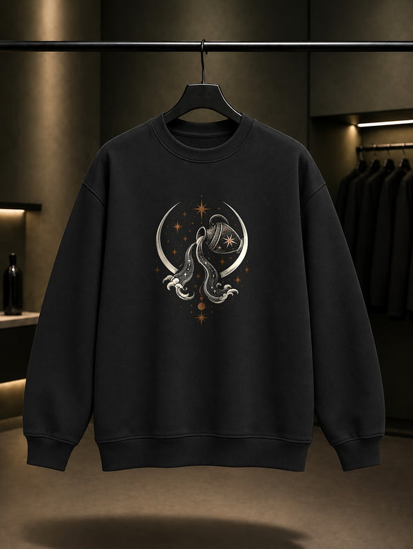 Kova Burcu — Yıldız Tozu Baskılı Unisex %100 Pamuk Sweatshirt