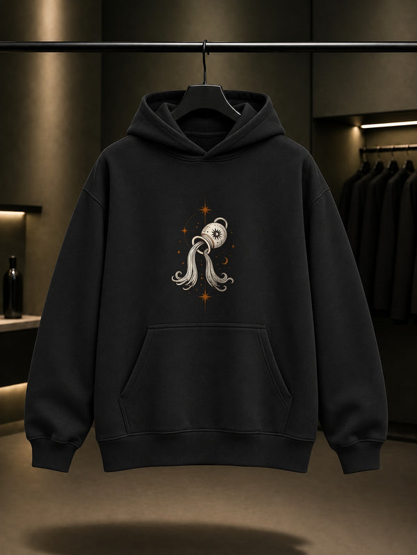 Kova Burcu — Sade Yıldız Baskılı Unisex %100 Pamuk Kapüşonlu Sweatshirt