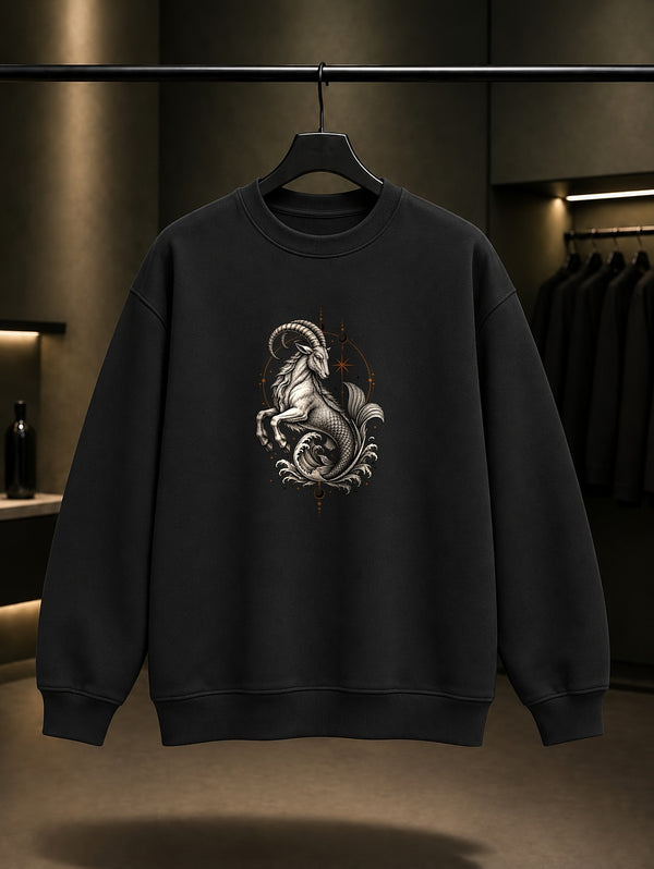 Oğlak Burcu — Yıldızlı Çember Baskılı Unisex %100 Pamuk Sweatshirt