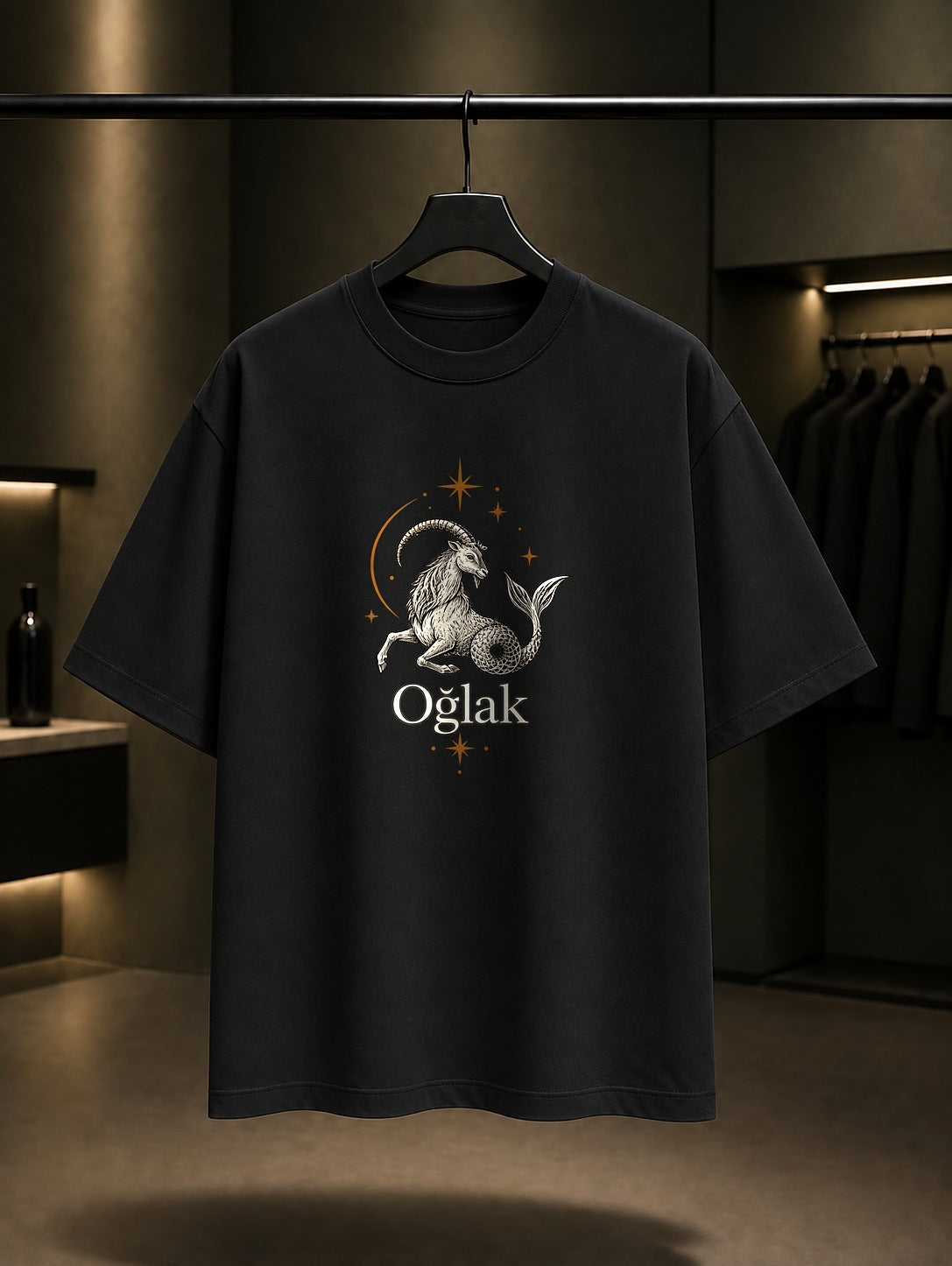 Oğlak Burcu — İnce Hat Baskılı Unisex %100 Pamuk Tişört