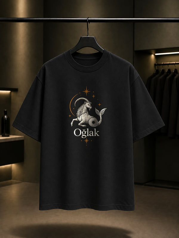 Oğlak Burcu — İnce Hat Baskılı Unisex %100 Pamuk Tişört