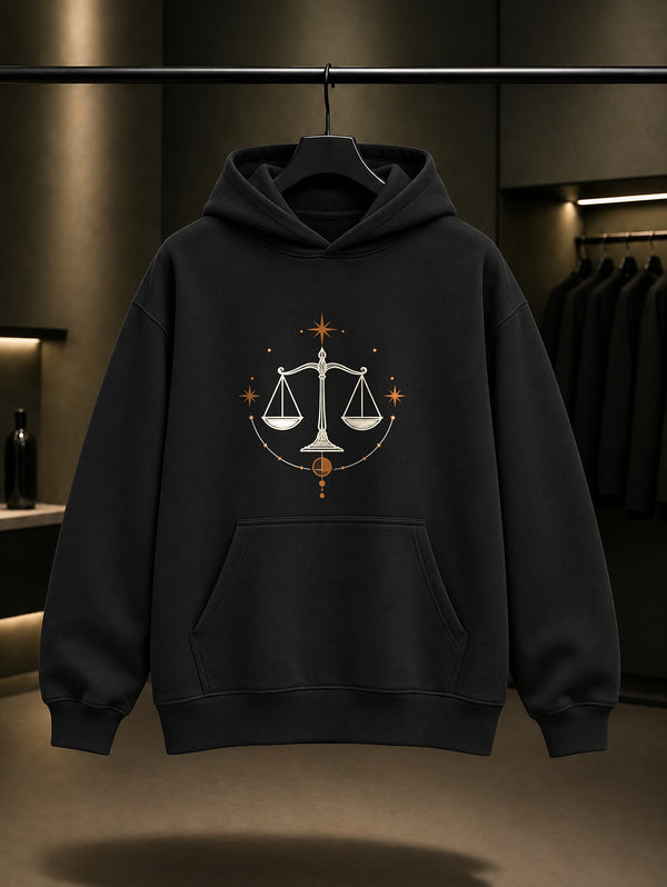 Terazi Burcu — Yıldız Yayı Baskılı Unisex %100 Pamuk Kapüşonlu Sweatshirt